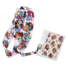 Loungefly Disney Princess Floral Tattoo Lanyard with Cardholder and 4 Pins