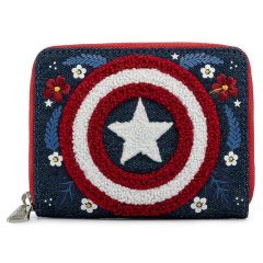 Captain America: 80th Anniversary Floral Shield Loungefly Zip Around Purse