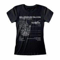 Star Wars: Millenium Falcon Sketch Tailliertes T-Shirt