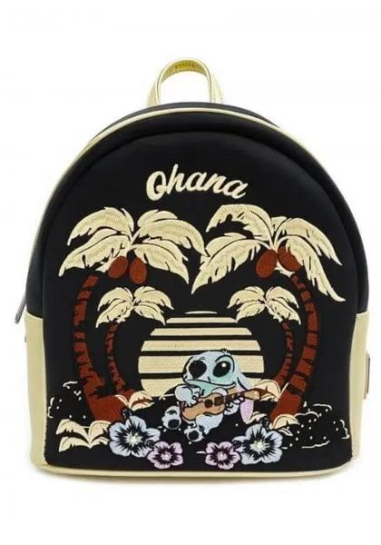 Loungefly: Disney Lilo & Stitch Ohana Satin Mini Backpack with faux leather trim