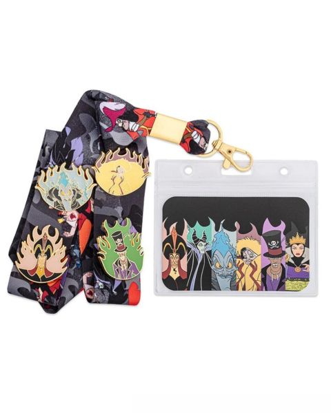 Loungefly Disney Villains Flames Lanyard with Cardholder and 4 Enamel Pins