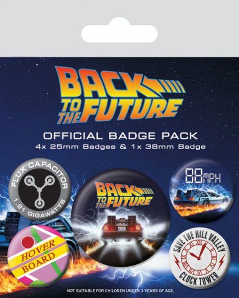 Retour vers le futur : paquet de 5 boutons à épingler DeLorean