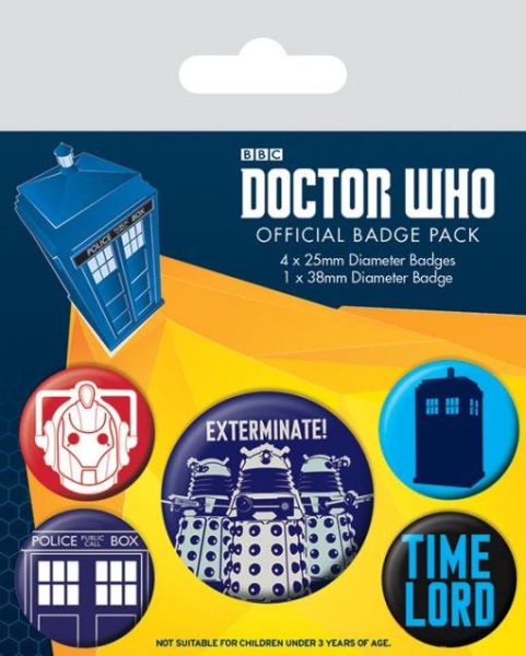 Doctor Who: Exterminate Pin-Back Buttons 5-Pack Preorder
