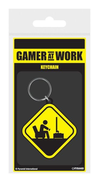 Gamer At Work: Caution Sign Rubber Keychain (6cm)