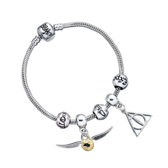 Harry Potter : Bracelet Charm Set Reliques de la Mort/Vif d'Or/3 Perles de Sort (Plaqué Argent) Précommande