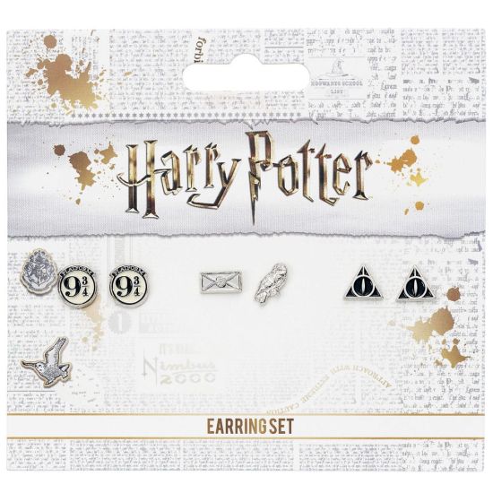 Harry Potter: Earrings 3-Pack Platform 9 3/4, Hedwig & Letter, Deathly Hallows (Silver plated)