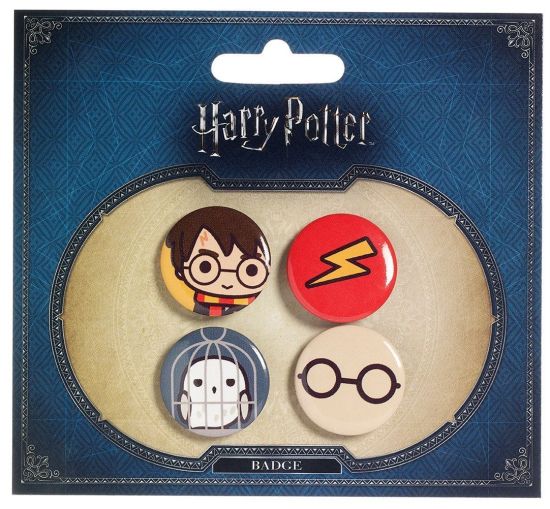 Harry Potter : Pack de 4 badges boutons Harry Potter et Hedwig Cutie Précommande