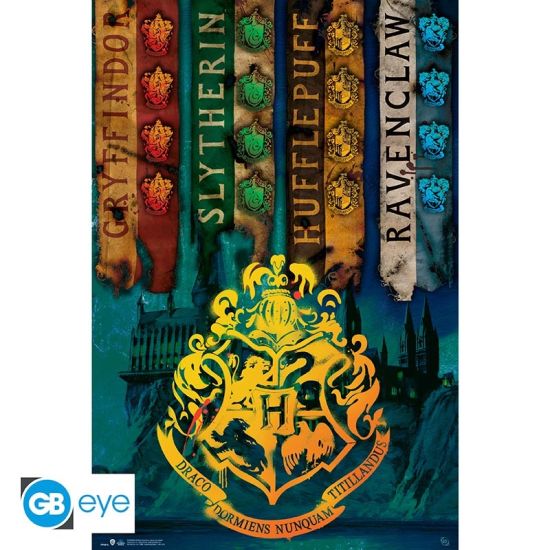 Harry Potter : Affiche Drapeaux de Maison (91.5x61cm) Précommande