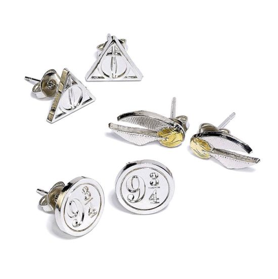 Harry Potter: Snitch/Deathly Hallows/Platform 9 3/4 Earrings 3-Pack (silver plated)
