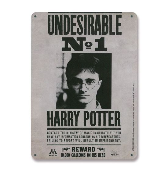 Cartel de chapa Harry Potter: Indeseable n.º 1 (15 x 21 cm)