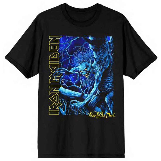 Iron Maiden: Fear of the Dark Blue Tone Eddie Vertical Logo - Black T-Shirt