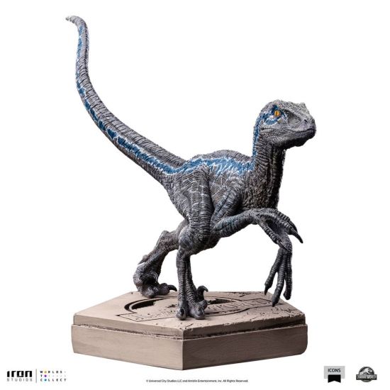 Jurassic World Icons: Estatua azul del Velociraptor (9 cm) Reserva