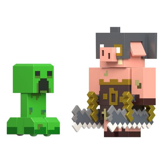 Minecraft Legends : Creeper vs Piglin Bruiser, lot de 2 figurines d'action (8 cm)