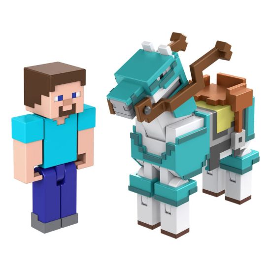 Minecraft: Steve & Armored Horse-actiefiguren, set van 2 (8 cm), vooraf besteld