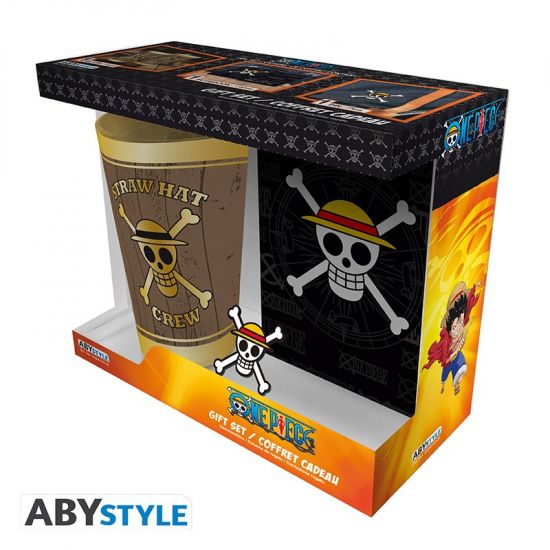 One Piece: Skull 400ml Glass & A6 Notebook & Pin Badge Gift Set