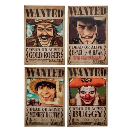 One Piece : Précommande du pack de 4 aimants pour réfrigérateur Wanted