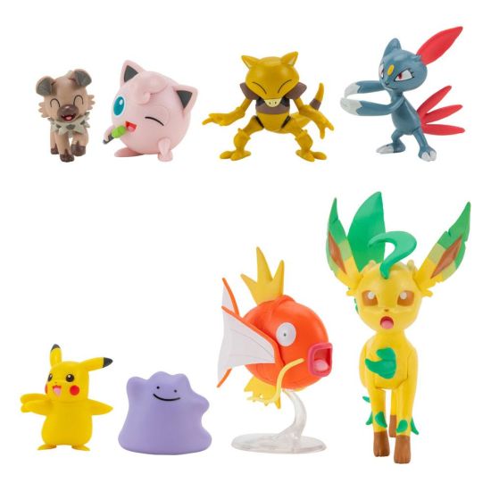 Pokémon: Female Pikachu, Jigglypuff, Rockruff, Sneasel, Abra, Ditto, Leafeon, Magikarp Battle Figure Set (8-Pack) Preorder