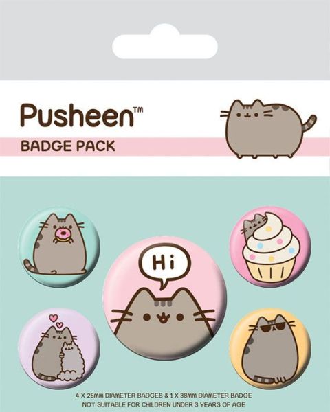 Pusheen: Pusheen dice hola, paquete de 5 botones con pasador