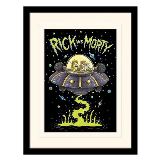 Rick et Morty : Affiche encadrée imprimée collector ovni (fond blanc) Précommande