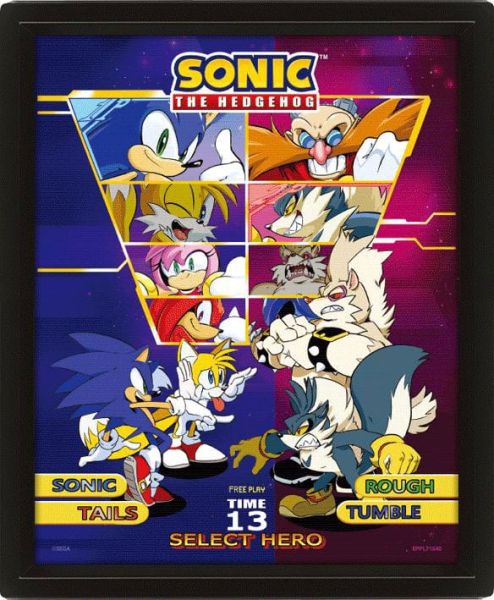 Gerahmtes 3D-Linsenraster-Poster „Sonic The Hedgehog: Select Your Fighter“ (26 cm x 20 cm)