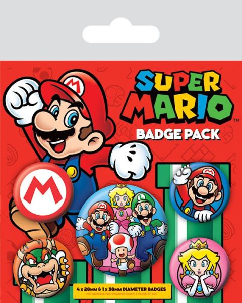 Super Mario: paquete de 5 botones con pasador