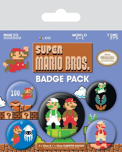 Super Mario Bros.: Reserva del paquete de 5 botones con pasador