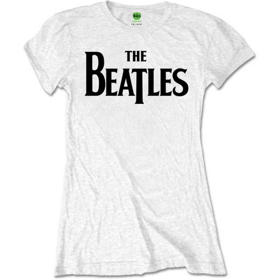 The Beatles: Drop T Logo - Ladies White T-Shirt