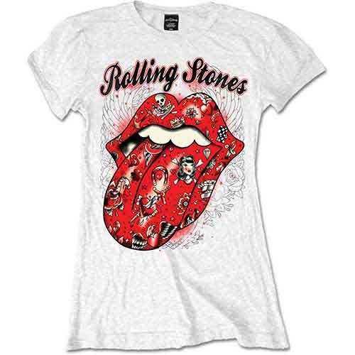 The Rolling Stones: Tattoo Flash - Ladies White T-Shirt
