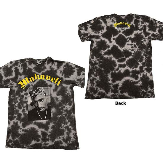 Tupac: Makaveli (Acid Wash, Back Print, Dye Wash) - Grey T-Shirt