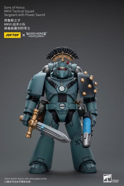 Warhammer: Figura JoyToy - Sargento del escuadrón táctico MKVI de los Hijos de Horus con espada de poder (escala 1/18) (12 cm) Reserva