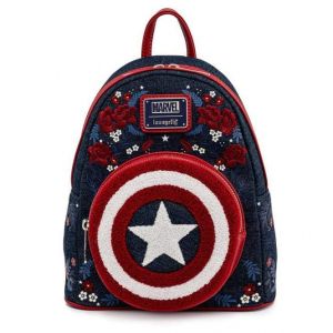 Captain America: 80th Anniversary Floral Shield Loungefly Mini Backpack