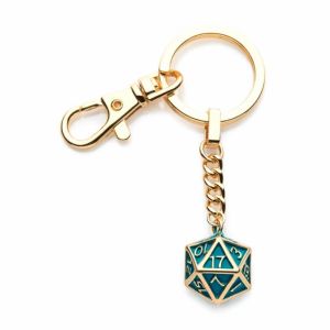 Dungeons and Dragons: Gold Plated Green Dice Keychain Preorder