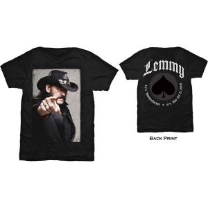 Lemmy: Pointing Photo (Back Print) - Black T-Shirt