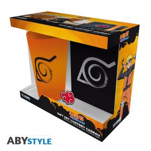 Naruto: Konoha 400 ml glas- en A6-cadeauset voor notitieboekjes en pin-badges Pre-order