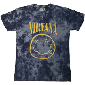 Nirvana: Happy Face Blue Stroke (Dye Wash) - Blue T-Shirt