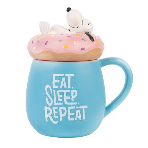 Peanuts: Eat Sleep Repeat 3D Ceramic Mug with Lid