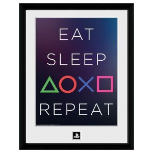 Playstation: Gerahmter Druck „Eat Sleep Repeat“ (30 x 40 cm) Vorbestellung